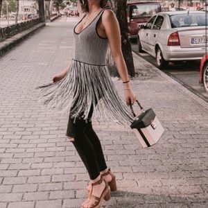 NWOT Zara Black White Fringe Knit Tank Top